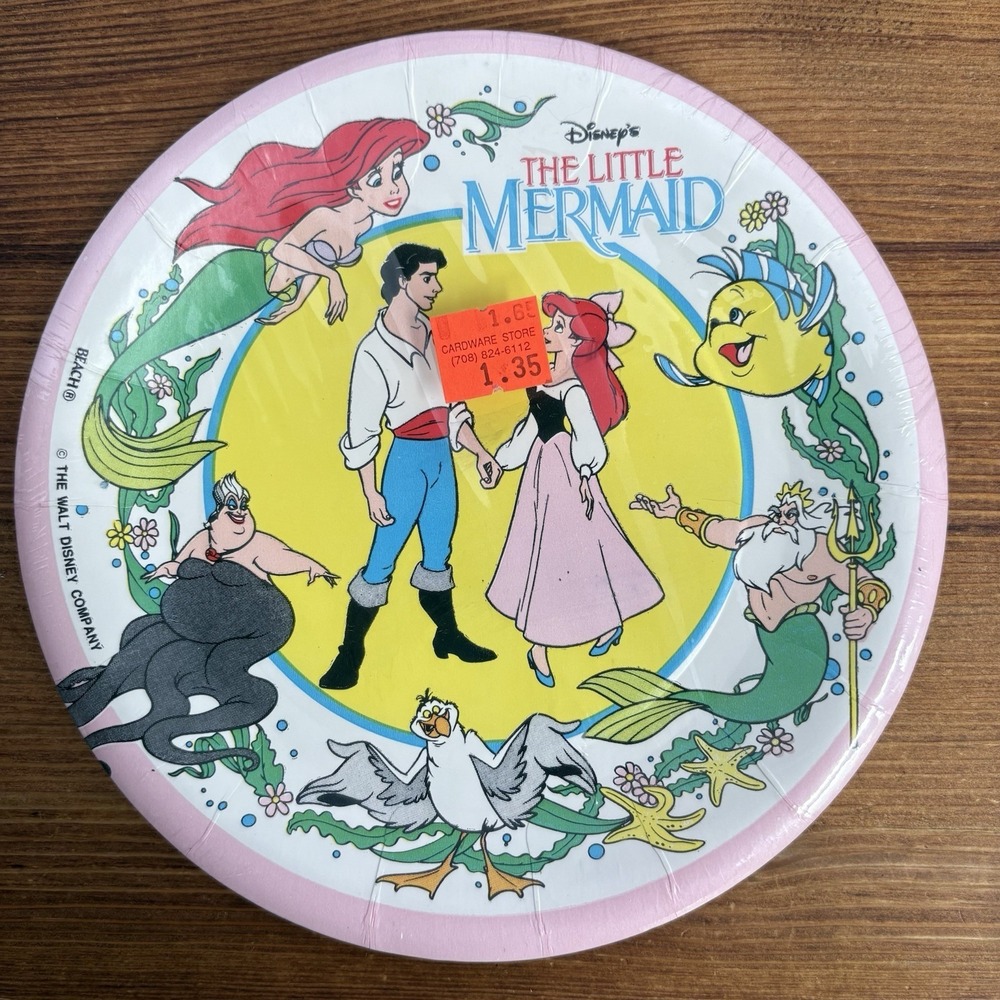 Vintage Disney The Little Mermaid 7" Party Plates 8 Ct Sealed Beach Made USA